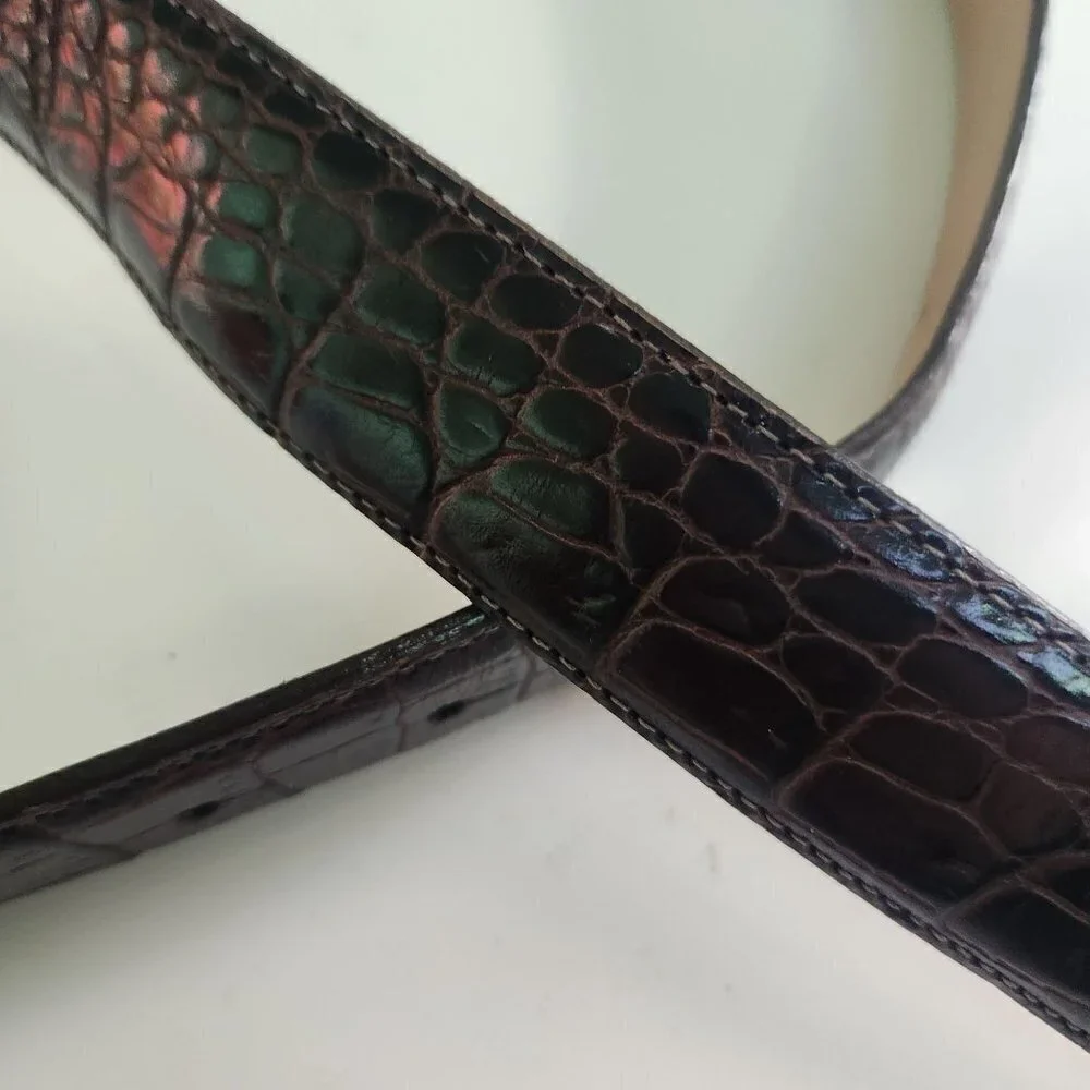 Talbots Vintage Genuine Leather Croc Embossed Western Belt Size L